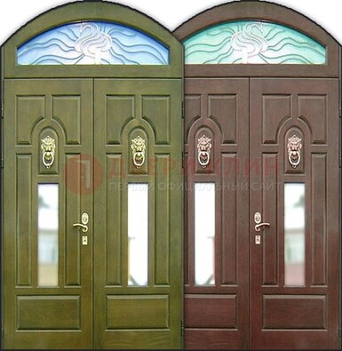 Стальная арочная дверь со стеклом ДА-17 для монолитного дома в Чебоксарах