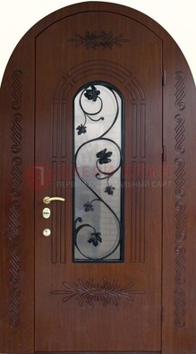Качественная входная арочная дверь со стеклом и ковкой ДА-18 в Чебоксарах