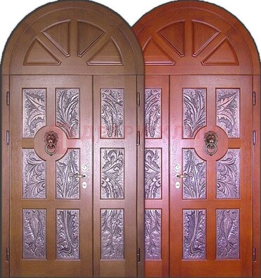 Металлическая арочная дверь со стеклом ДА-28 в коттедж в Чебоксарах