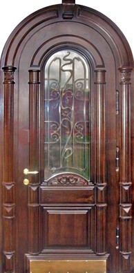 Арочная металлическая дверь массив со стеклом и ковкой ДА-50 в Чебоксарах