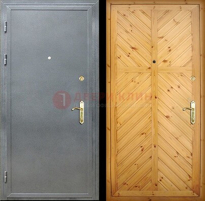 Серая металлическая дверь с евровагонкой ДЕ-12 в Чебоксарах