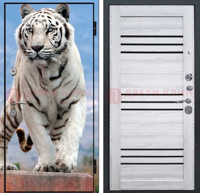 Стальная дверь с фотопечатью тигра ДФ-12 в Чебоксарах