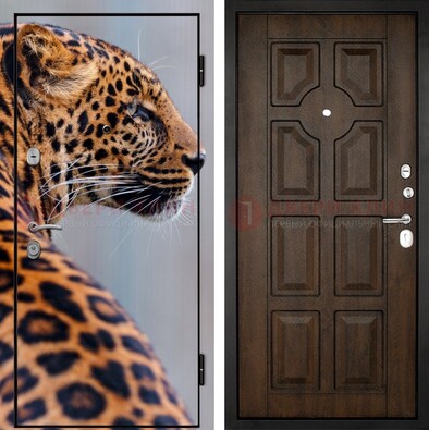 Металлическая дверь с фотопечатью леопарда ДФ-26 в Чебоксарах