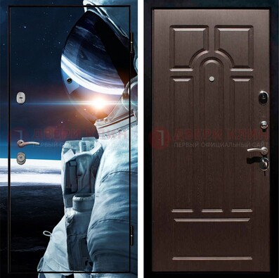 Стальная дверь с фотопечатью космонавта ДФ-4 в Чебоксарах