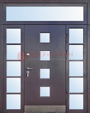 Современная железная дверь со стеклом и фрамугами ДФГ-4 в Чебоксарах