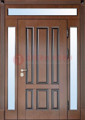 Железная дверь со стеклом и фрамугами в коричневом цвете ДФГ-8 в Чебоксарах