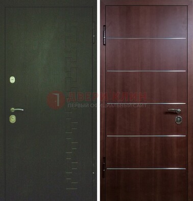 Темная металлическая дверь с МДФ ламинат с молдингами внутри ДМ-16 в Чебоксарах