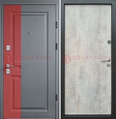 Серая с красной полосой металлическая дверь МДФ ДМ-245 в Чебоксарах