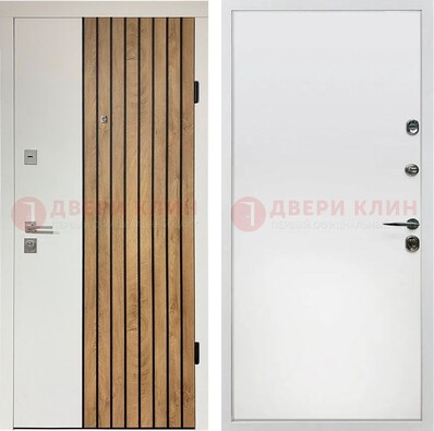 Белая с коричневой вставкой филенчатая дверь МДФ ДМ-278 в Чебоксарах