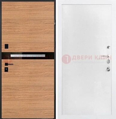 Железная коричневая дверь с МДФ в белом цвете ДМ-313 в Чебоксарах