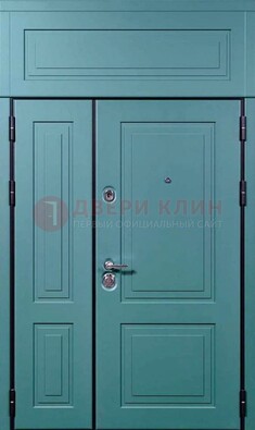 Синяя металлическая дверь с МДФ и верхней фрамугой ДМ-339 в Чебоксарах
