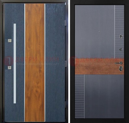 Темная металлическая дверь МДФ со вставками ДМ-411 в Чебоксарах