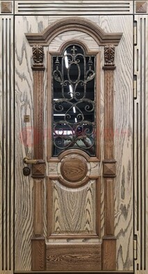 Железная дверь с массивом дуба со стеклом и ковкой ДМД-47 в Чебоксарах