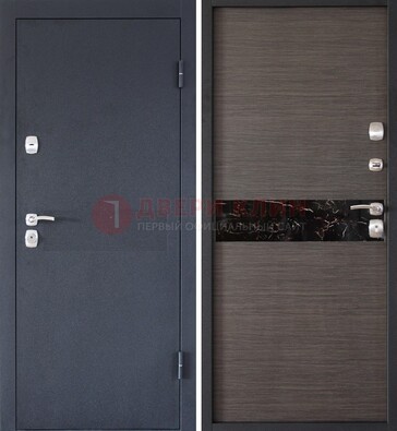 Черная железная дверь с порошковым напылением МДФ внутри ДП-114 в Чебоксарах
