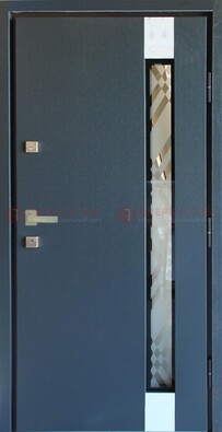 Серая стальная дверь с порошковым покрытием и стеклянной вставкой ДП-216 в Чебоксарах