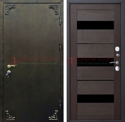 Темная входная дверь с порошковым покрытием и МДФ со стеклом ДП-236 в Чебоксарах