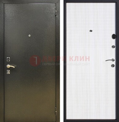 Стальная темно-серая дверь с порошковой отделкой и МДФ Белый ясень ДП-279 в Чебоксарах