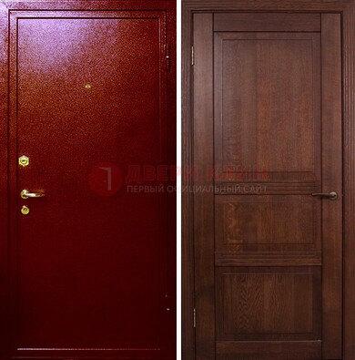 Красная железная дверь с порошковым окрасом ДП-58 в Чебоксарах