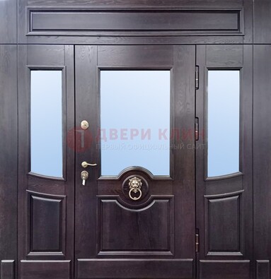 Филенчатая металлическая дверь с панелью МДФ и стеклом ДПР-102 в Чебоксарах