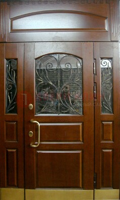 Стальная парадная дверь со вставками из стекла и ковки ДПР-30 в коттедж в Чебоксарах