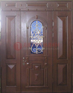 Стальная парадная дверь со стеклом и ковкой ДПР-4 для коттеджа в Ликино-Дулево