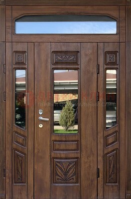 Парадная стальная дверь Винорит со стеклом и резьбой ДПР-97 в Чебоксарах