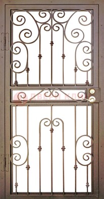 Коричневая металлическая решетчатая дверь с ковкой ДР-16 в Чебоксарах