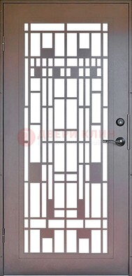 Коричневая стальная решетчатая дверь с узором ДР-4 в Чебоксарах