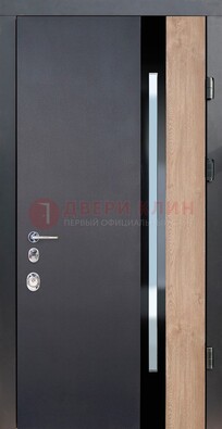Черная металлическая дверь МДФ со стеклом ДС-14 в Чебоксарах
