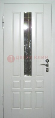 Белая металлическая дверь со стеклом ДС-1 в загородный дом в Чебоксарах