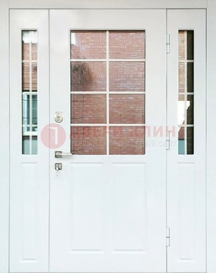 Белая стальная дверь со стеклом и фрамугами ДС-27 в Чебоксарах
