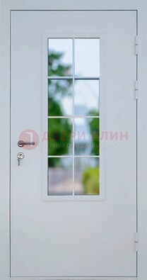 Белая железная дверь порошок со стеклом ДС-31 в Чебоксарах