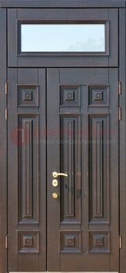 Коричневая двухстворчатая металлическая дверь со стеклом ДС-62 в Чебоксарах