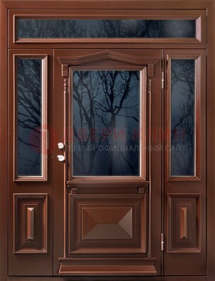 Коричневая металлическая дверь со стеклом ДС-67 в Чебоксарах