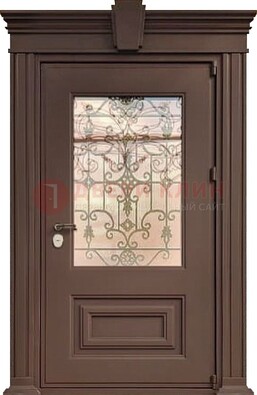 Металлическая дверь со стеклом и ковкой в классическом стиле ДСК-185 в Смоленске