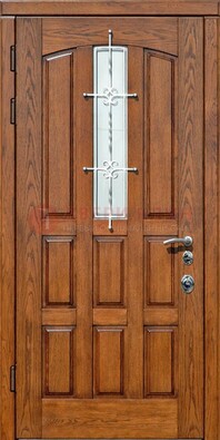 Стальная дверь со стеклом и ковкой для частного дома ДСК-192 в Чебоксарах