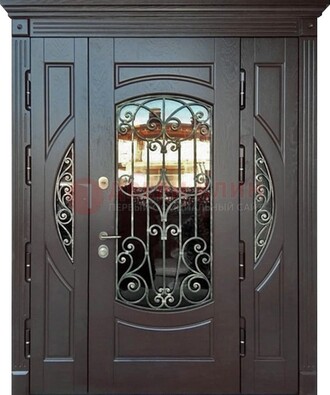 Полуторная железная дверь Винорит со стеклом и ковкой ДСК-231 в Чебоксарах