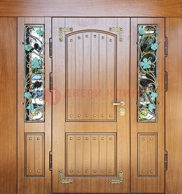 Железная дверь Винорит со стеклом и ковкой лозы ДСК-236 в Чебоксарах