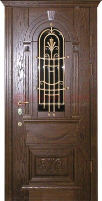 Железная дверь со стеклом и ковкой в классическом стиле ДСК-23 в Чебоксарах