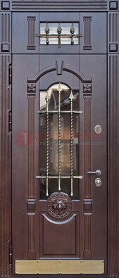 Металлическая дверь массив со стеклом и ковкой с фрамугой ДСК-249 в Чебоксарах