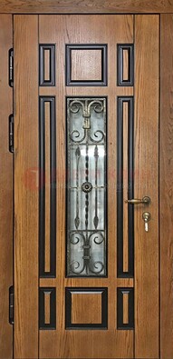 Двухцветная железная дверь Винорит со стеклом и ковкой ДСК-264 в Чебоксарах