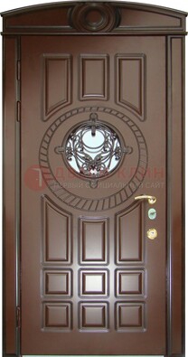 Шоколадная металлическая дверь Винорит со стеклом и ковкой ДСК-269 в Чебоксарах