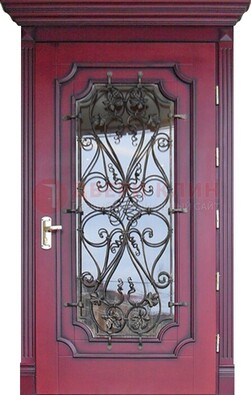 Красная стальная дверь Винорит со стеклом и ковкой ДСК-271 в Чебоксарах