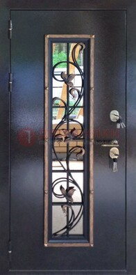 Железная дверь с порошковым напылением стеклом и ковкой ДСК-279 в Чебоксарах