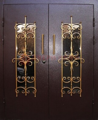 Металлическая дверь с ковкой и остеклением ДСК-49 в Чебоксарах