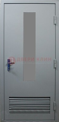 Серая металлическая техническая дверь с декоративной вставкой ДТ-14 в Чебоксарах