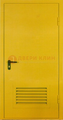 Желтая металлическая техническая дверь с вентиляционной решеткой ДТ-15 в Чебоксарах