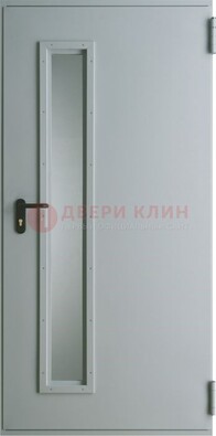 Белая железная техническая дверь со вставкой из стекла ДТ-9 в Чебоксарах