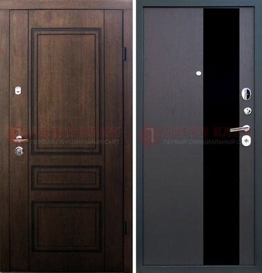 Входная дверь Итальянский орех с МДФ с черным стеклом ДМ-1199 в Чебоксарах