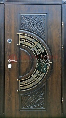 Металлическая филенчатая дверь с виноритом и стеклом ДВТ-144 в Чебоксарах